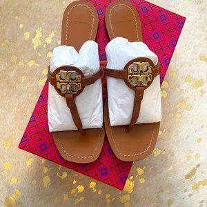 Tory Burch Mini Miller Brown Leather Flip Flop Size 8M